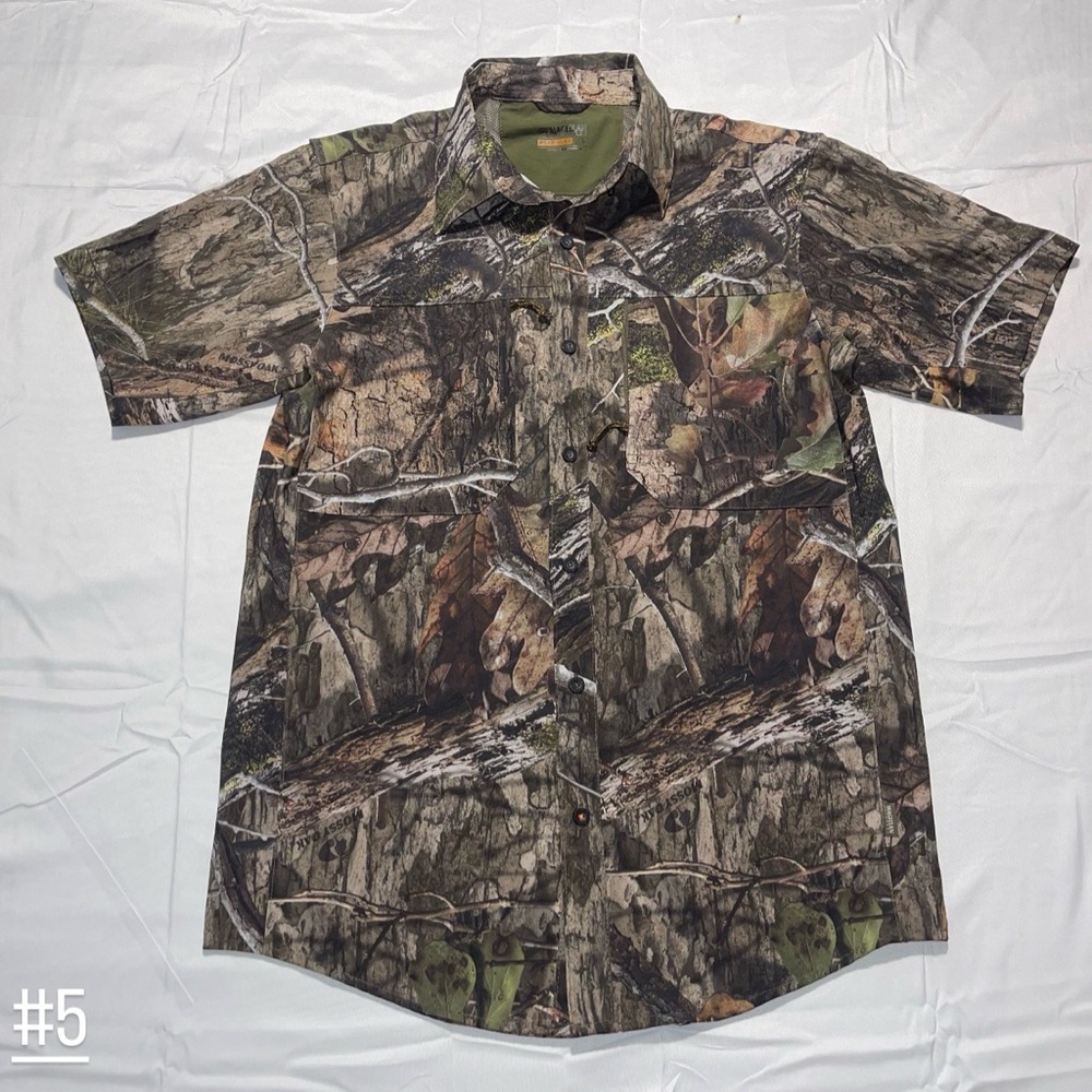 Magellan Outdoors Short-Sleeve Camo Button-Down Shirt - Brown Green